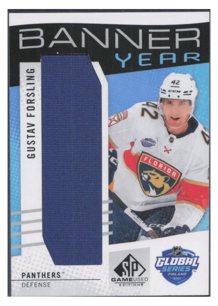 2025-26 SP Game Used 2024 Global Series Stars vs. Panthers Banner Year Relics Gustav Forsling #BTGSF-GF card