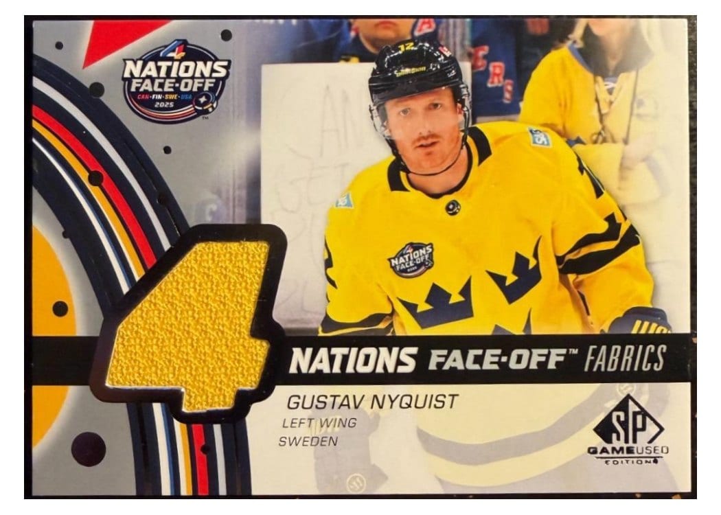 2025-26 SP Game Used 2025 4 Nations Face-Off Fabrics Gustav Nyquist #4N-GN card