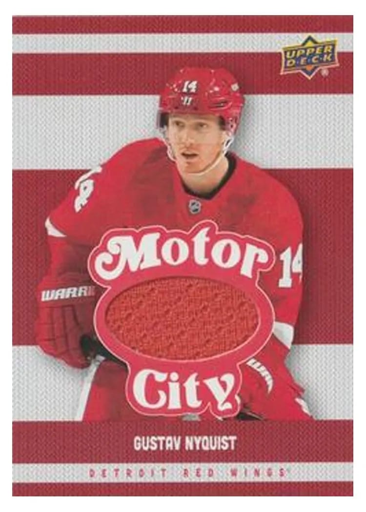 2025-26 Upper Deck Detroit Red Wings Centennial Motor City Premium Materials Gustav Nyquist #MCM-GN card