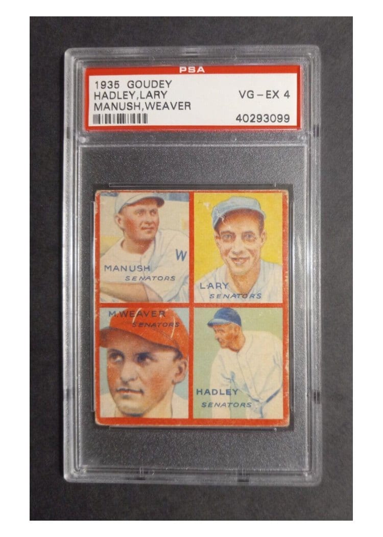 1935 Goudey 4 in 1 Hadley, Lary, M. Weaver, Manush #2C card