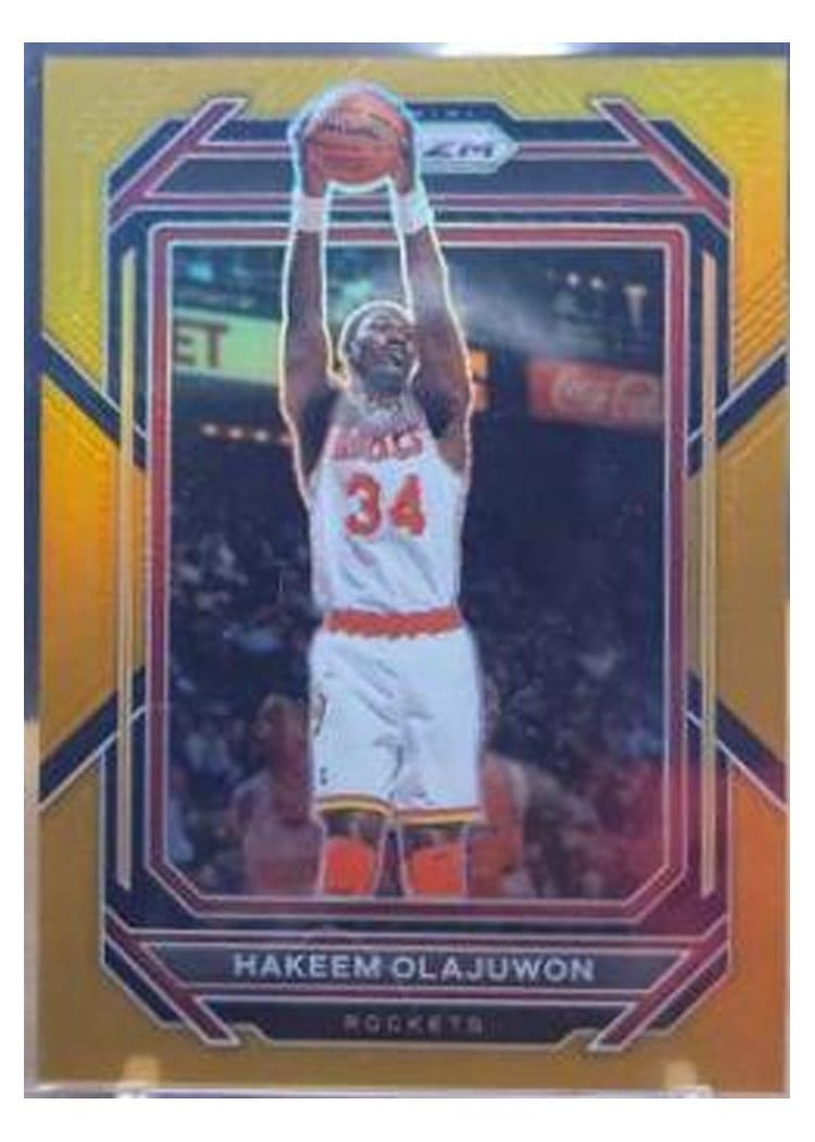 2022-23 Panini Prizm Base Set Hakeem Olajuwon Gold Prizm #290 card