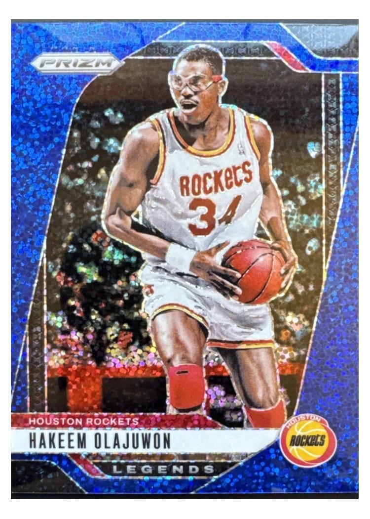 2024-25 Panini Prizm Base Set Hakeem Olajuwon Blue Sparkle #296 card