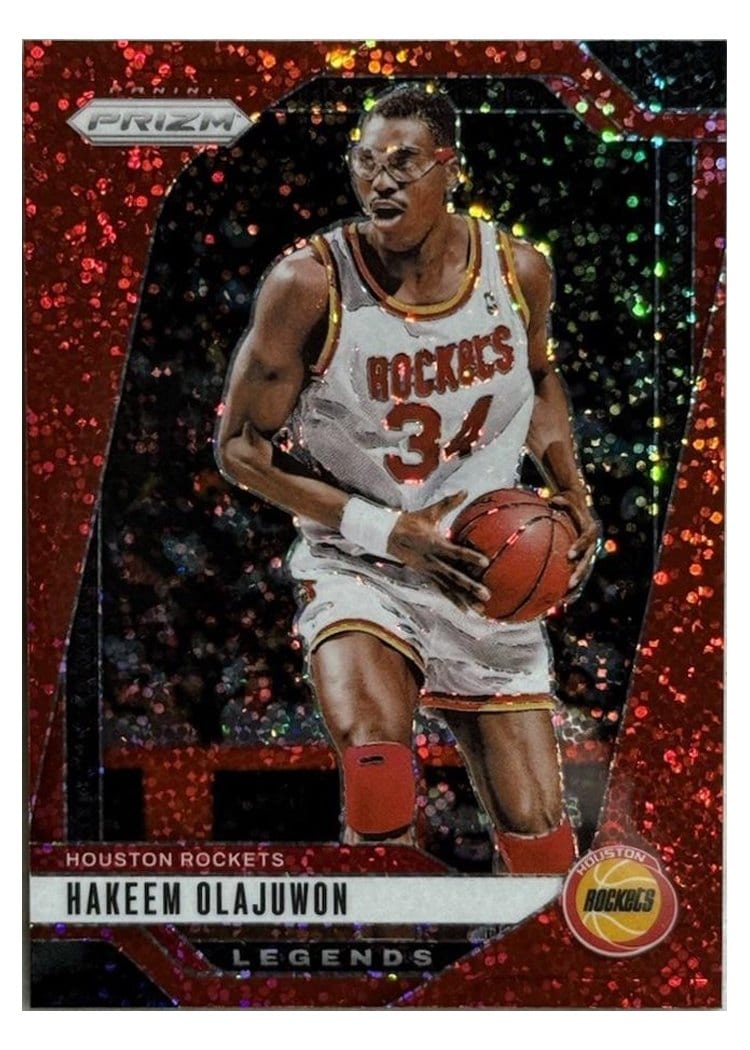 2024-25 Panini Prizm Base Set Hakeem Olajuwon Red Sparkle #296 card