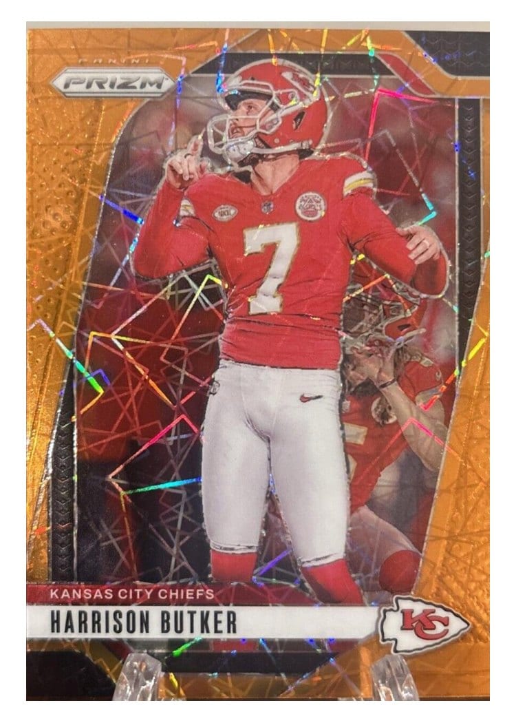 2024 Panini Prizm Base Set Harrison Butker Orange Lazer #144 card