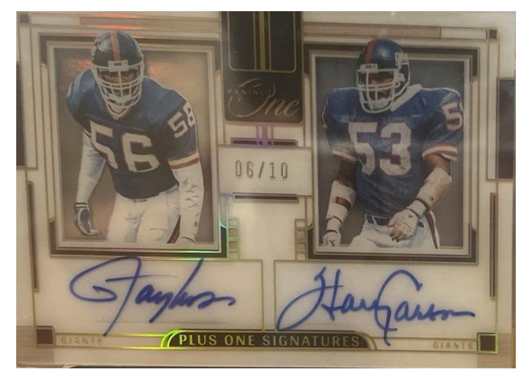 2023 Panini One Plus One Signatures Harry Carson/Lawrence Taylor Gold Plus One Signatures #147