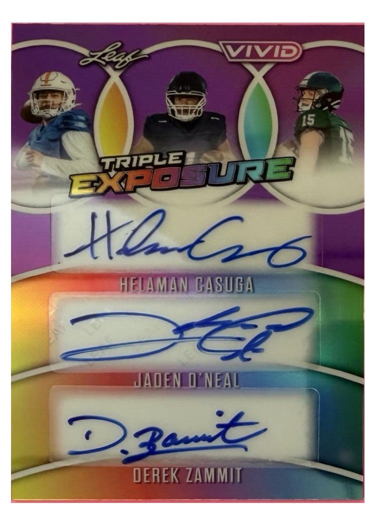 2025 Leaf Vivid Triple Exposure Helaman Casuga / Jaden O’Neal / Derek Zammit #TE-3 card