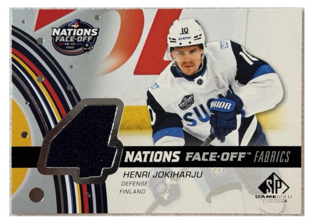 2025-26 SP Game Used 2025 4 Nations Face-Off Fabrics Henri Jokiharju #4N-HJ card