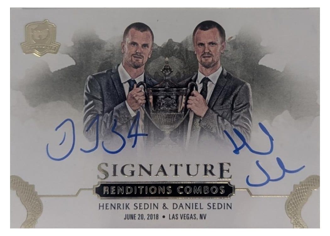 2020-21 Upper Deck The Cup Signature Renditions Combos Henrik Sedin/Daniel Sedin #SR2-SS card
