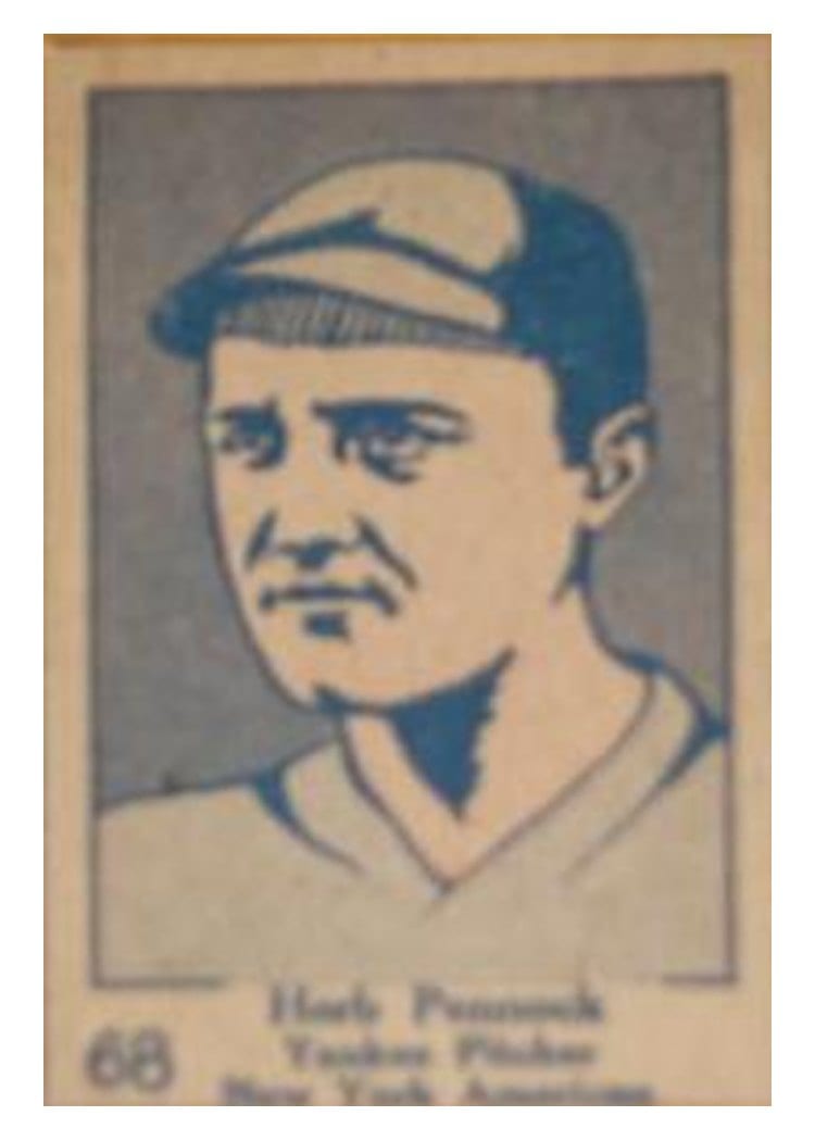 1928 W513 Hand Cut Herb Pennock #68 card