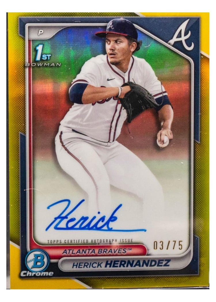 2024 Bowman Draft Chrome Prospect Autographs Herick Hernandez Yellow Refractor #CPA-HH card