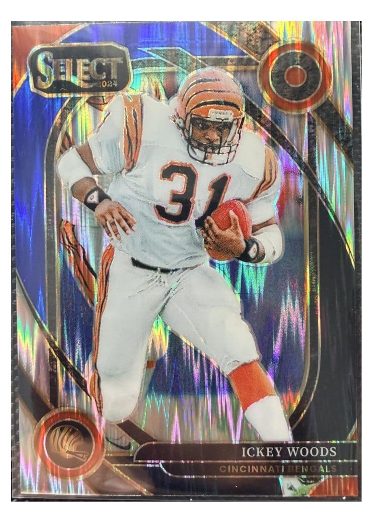 2024 Panini Select Base Set Ickey Woods Black Blue Prizm Shock #260 card