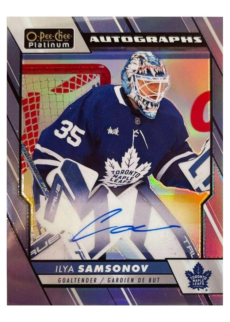 2023-24 O-Pee-Chee Platinum Blue Rainbow Autos Ilya Samsonov #BA-IS card