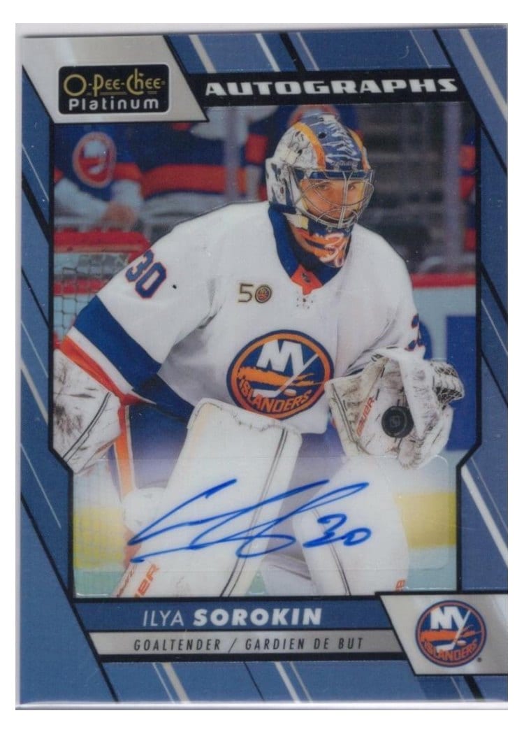 2023-24 O-Pee-Chee Platinum Blue Rainbow Autos Ilya Sorokin #BA-SO card