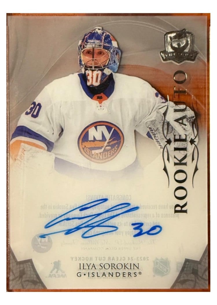 2023-24 Upper Deck Clear Cut Rookie Tribute Autos Ilya Sorokin #RT-IS card