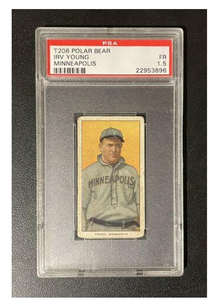 1909 T206 Polar Bear Irv Young card