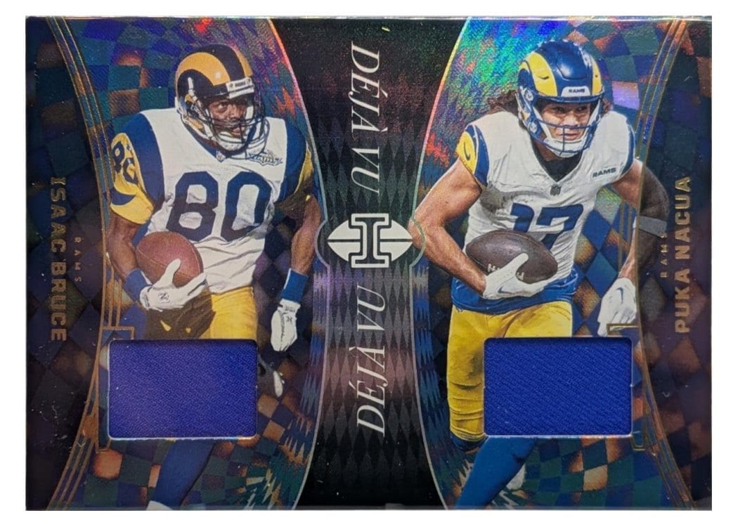 2024 Panini Illusions Deja Vu Dual Relics Isaac Bruce/Puka Nacua #10 card