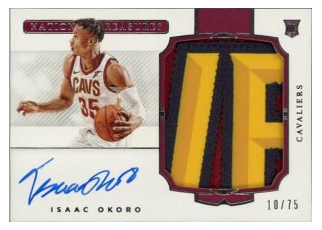 2020-21 Panini National Treasures Rookie Patch Autographs Isaac Okoro #105 card
