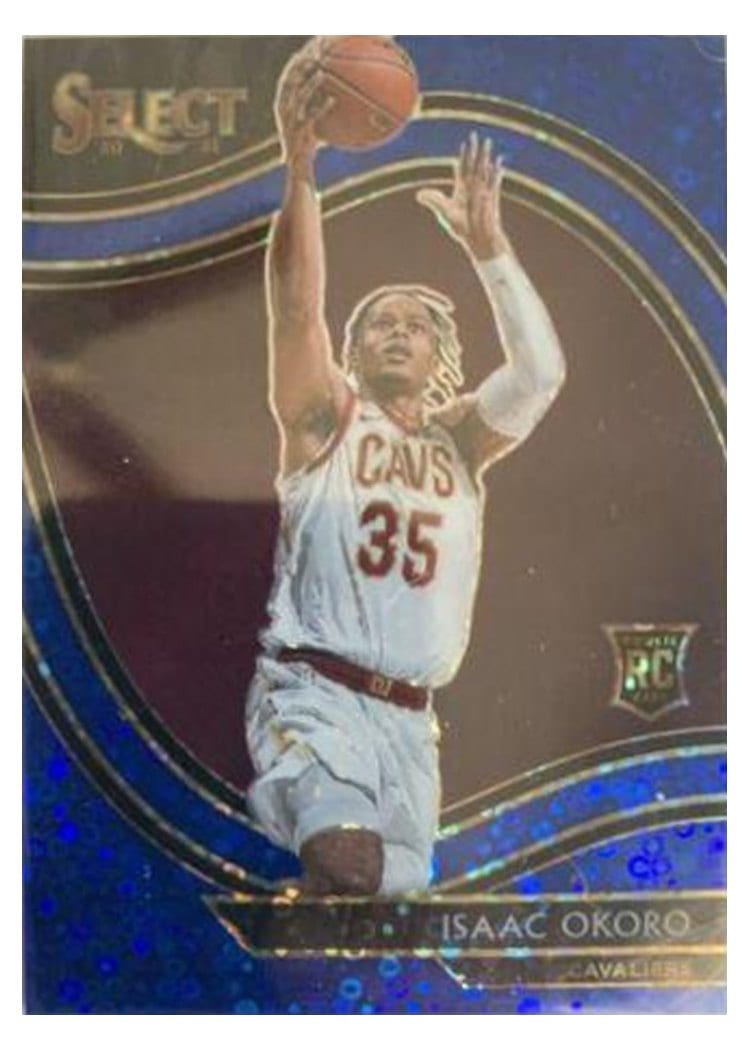 2020-21 Panini Select Base Set Isaac Okoro Blue Disco Prizm #296 card