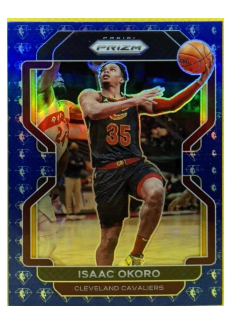 2021-22 Panini Prizm Base Set Isaac Okoro 75th Anniversary Blue Prizm #212 card