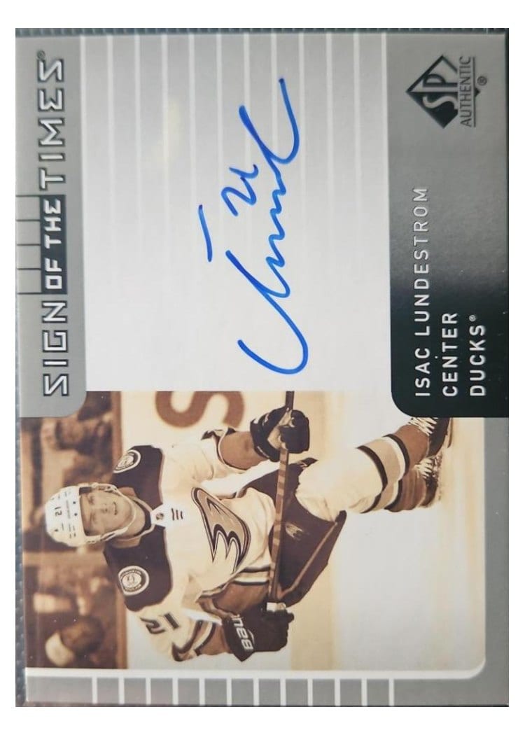 2021-22 SP Authentic 2001-02 Retro - Sign of the Times Isac Lundestrom #SOTT1-IL card