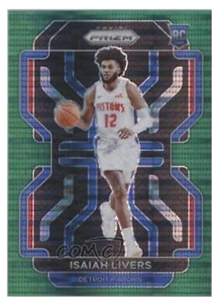 2021-22 Panini Prizm Base Set Isaiah Livers Green Pulsar Prizm #296 card