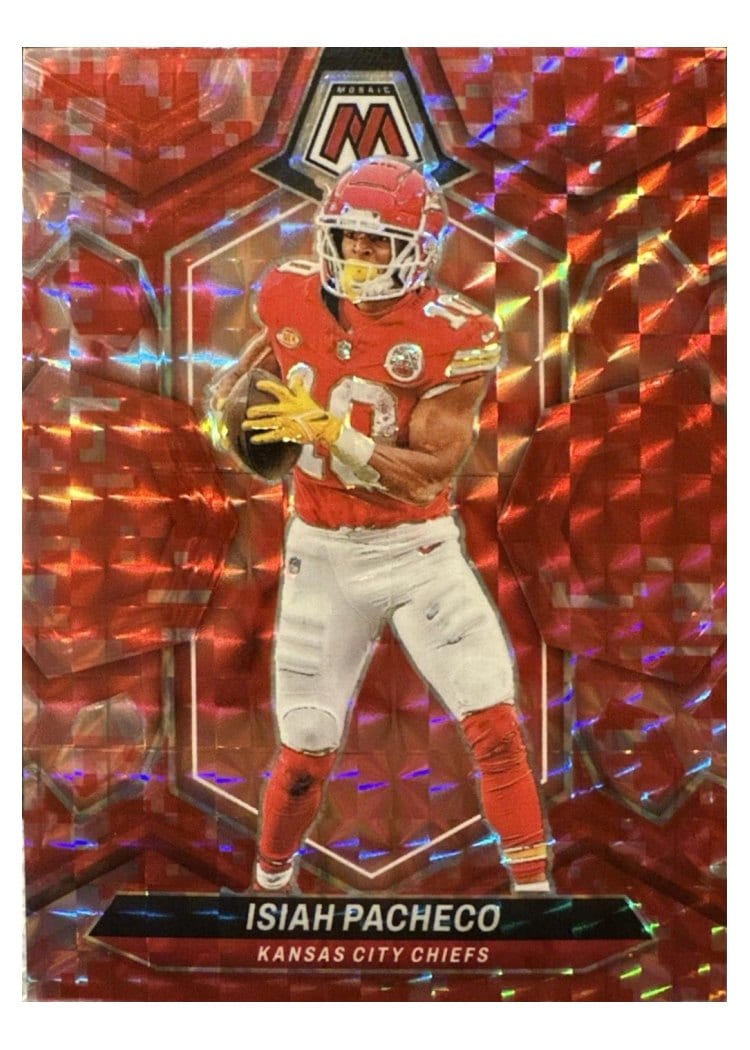 2024 Panini Mosaic Base Set Isiah Pacheco Camo Red #107 card