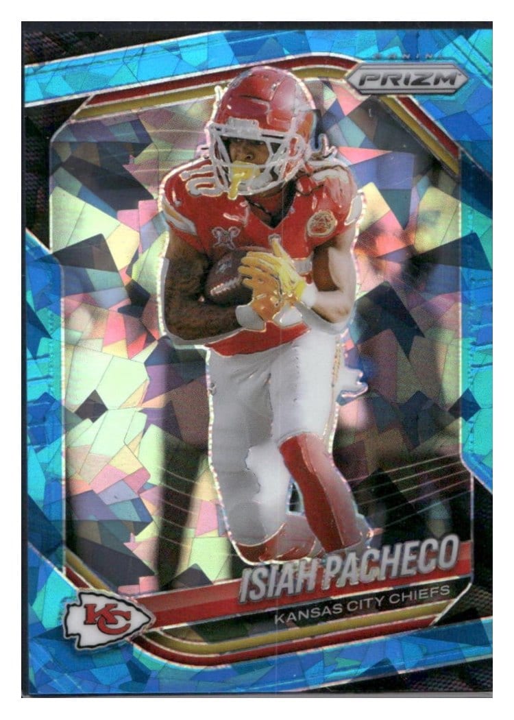 2025 Panini Prizm Base Set Isiah Pacheco Blue Ice #126 card