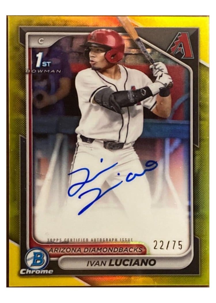 2024 Bowman Draft Chrome Prospect Autographs Ivan Luciano Yellow Refractor #CPA-IL card