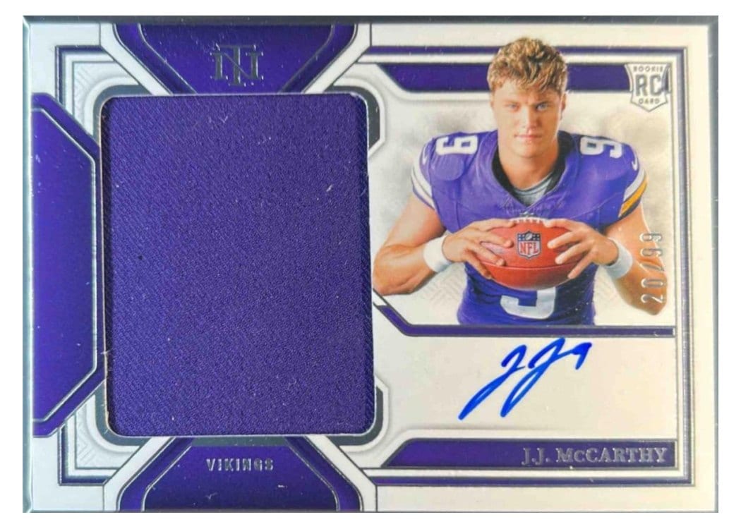 2024 Panini National Treasures Rookie Material Signatures RPS J.J. McCarthy #1 card
