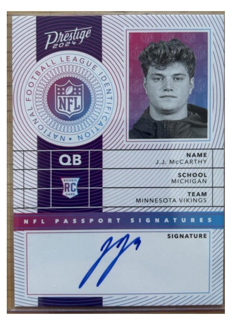 2024 Panini Prestige NFL Passport Signatures J.J. McCarthy #NPS-JJM card