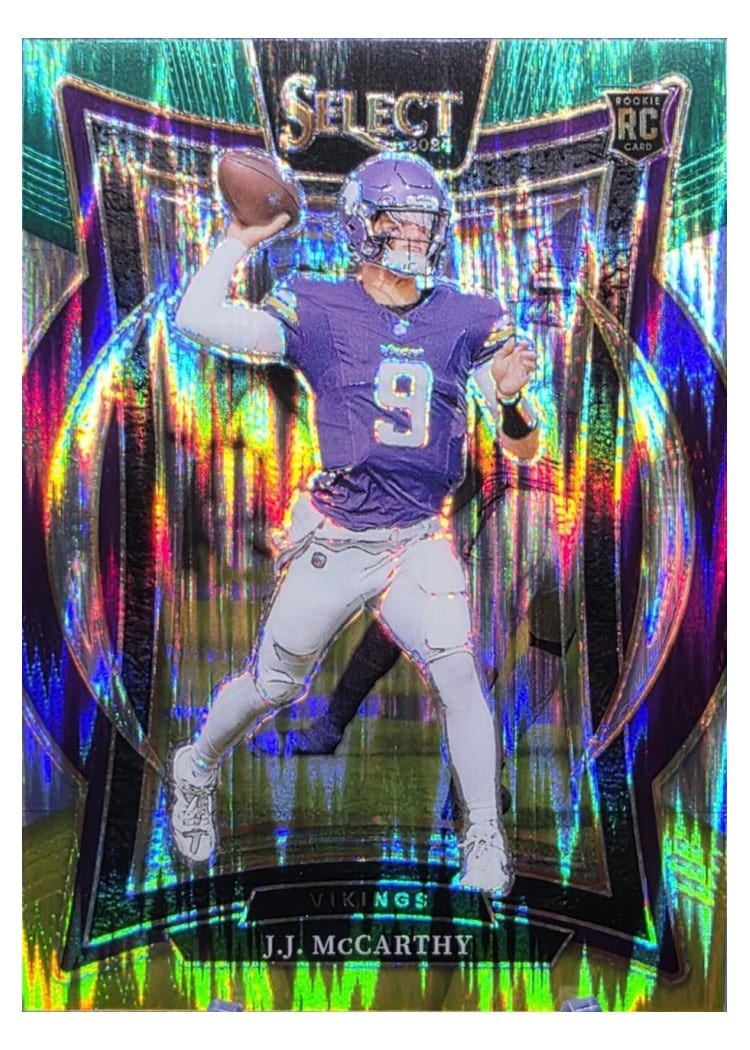 2024 Panini Select J.J. McCarthy Green Yellow Prizm Shock #24 card