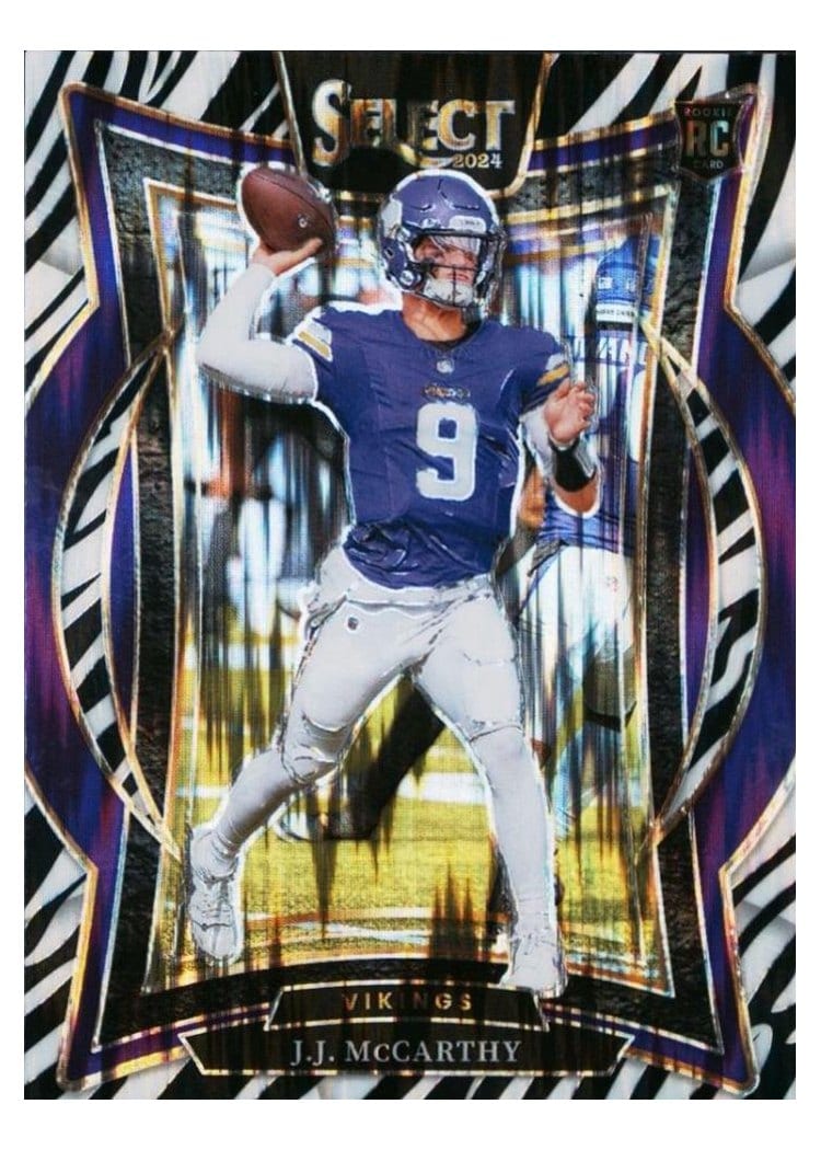 2024 Panini Select J.J. McCarthy Zebra Prizm Shock #24 card