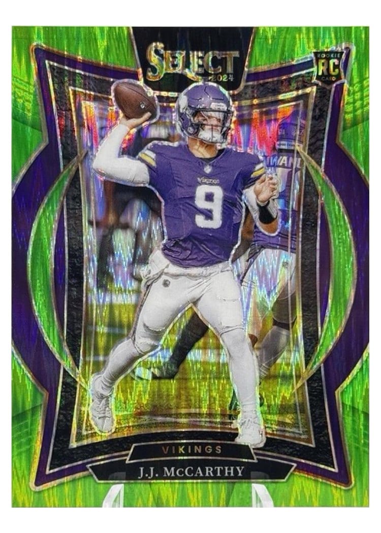 2024 Panini Select J.J. McCarthy Neon Green Prizm Shock #24 card