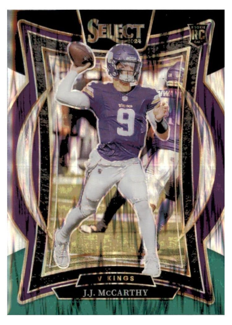 2024 Panini Select J.J. McCarthy Black Green Prizm Shock #24 card