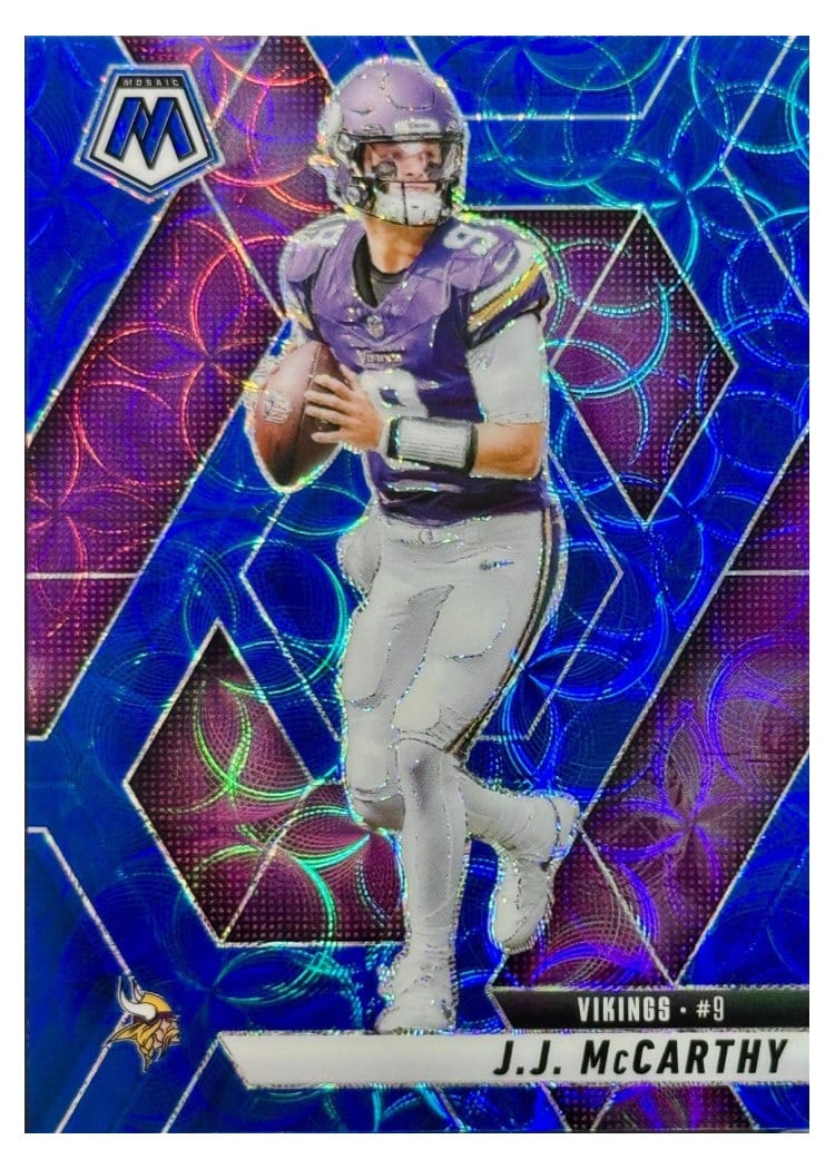2025 Panini Mosaic Base Set J.J. McCarthy Blue Scope #195 card