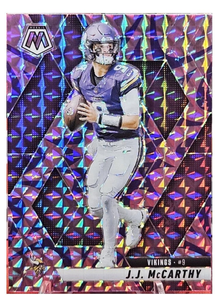2025 Panini Mosaic Base Set J.J. McCarthy Reactive Purple #195 card