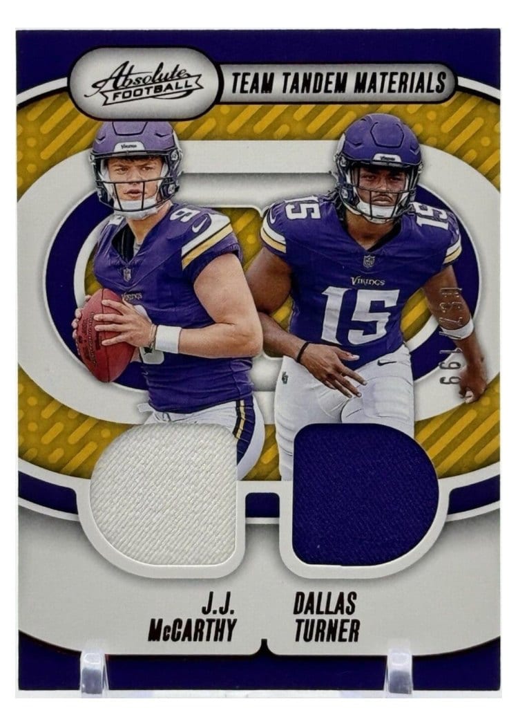 2024 Panini Absolute Team Tandem Materials J.J. McCarthy / Dallas Turner #TTM-RC5 card