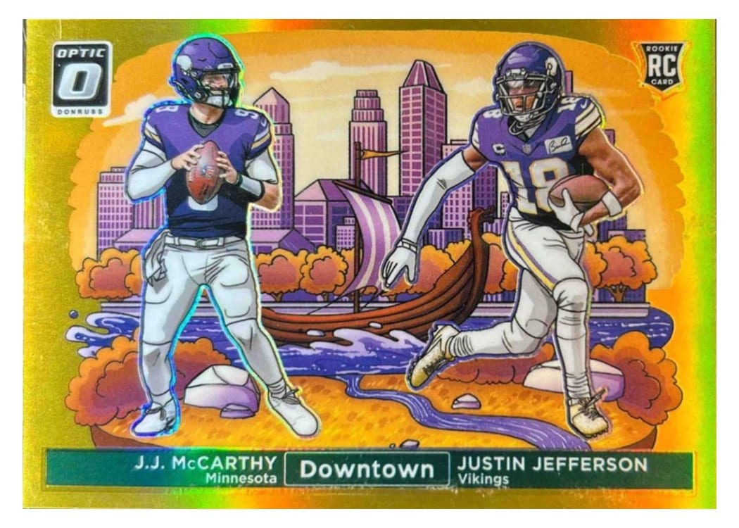 2024 Panini Donruss Optic Downtown Duos J.J. McCarthy / Justin Jefferson #9 card