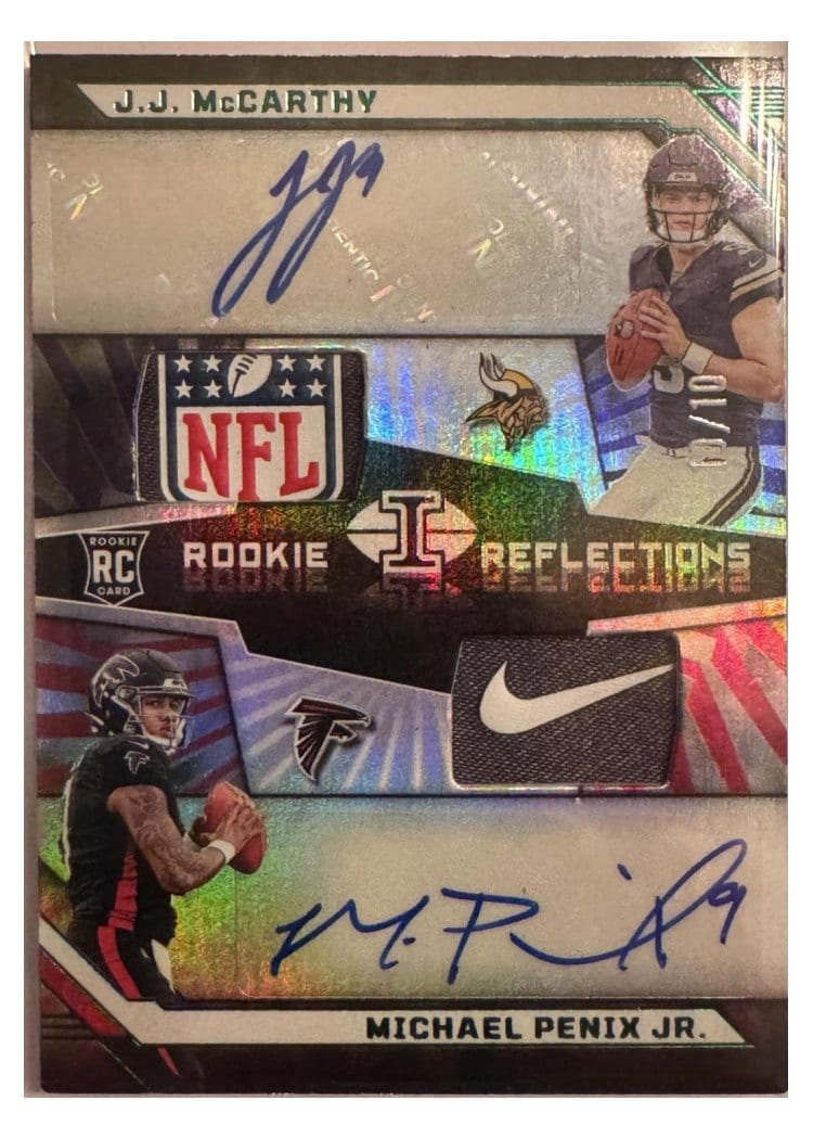 2024 Panini Illusions Rookie Reflections Dual Patch Autographs J.J. McCarthy/Michael Penix Jr. #1 card