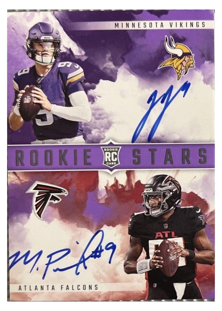 2024 Panini Origins Rookie Stars Dual Patch Signatures Booklet J.J. McCarthy / Michael Penix Jr. #RDPS-3