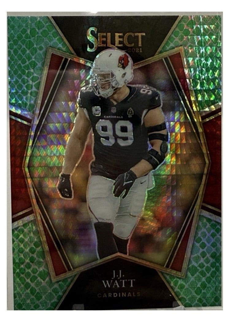 2021 Panini Select Base Set J.J. Watt Green and Black Snakeskin #103 card