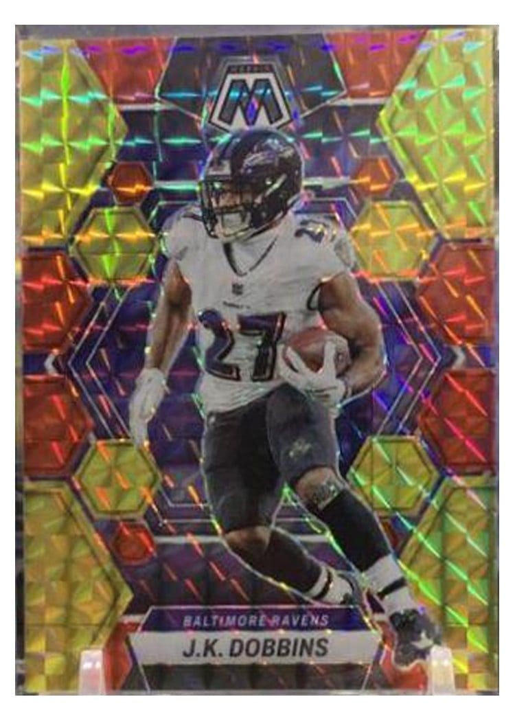 2023 Panini Mosaic Base Set J.K. Dobbins Choice Fusion Red Yellow #14 card