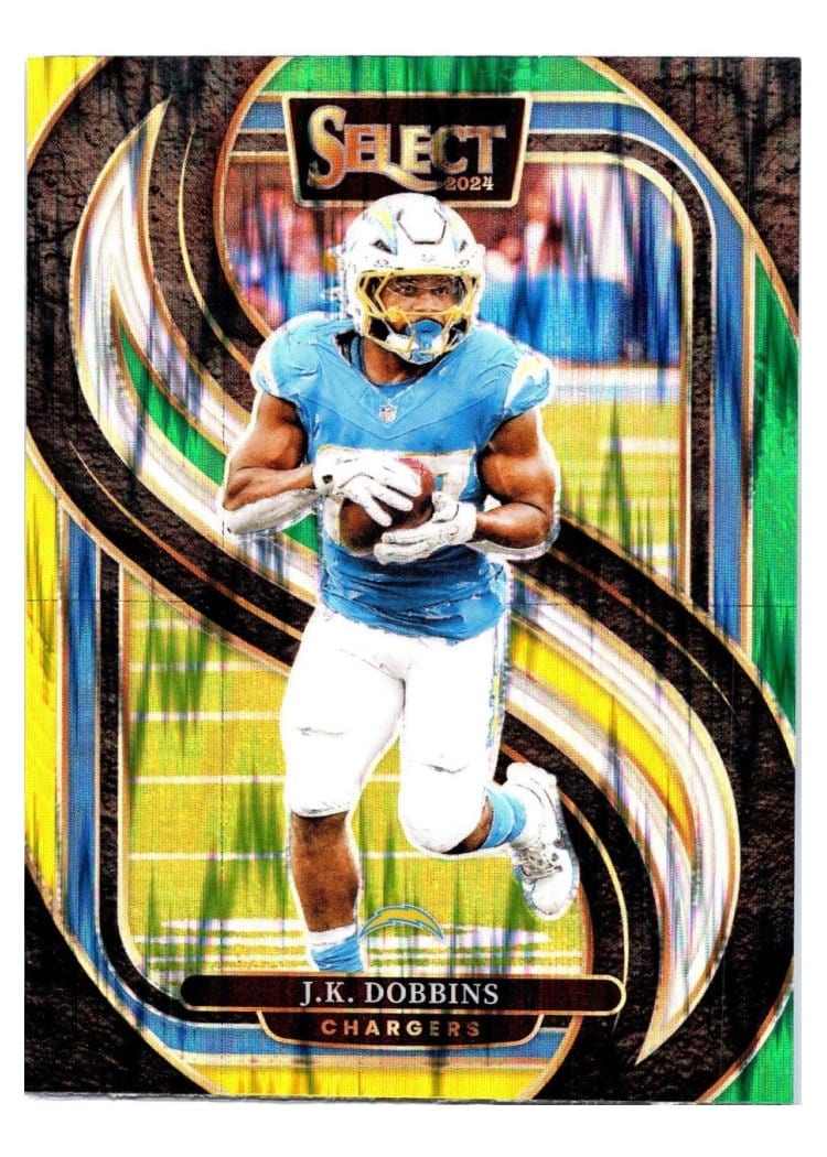 2024 Panini Select Base Set J.K. Dobbins Green Yellow Prizm Shock #162 card