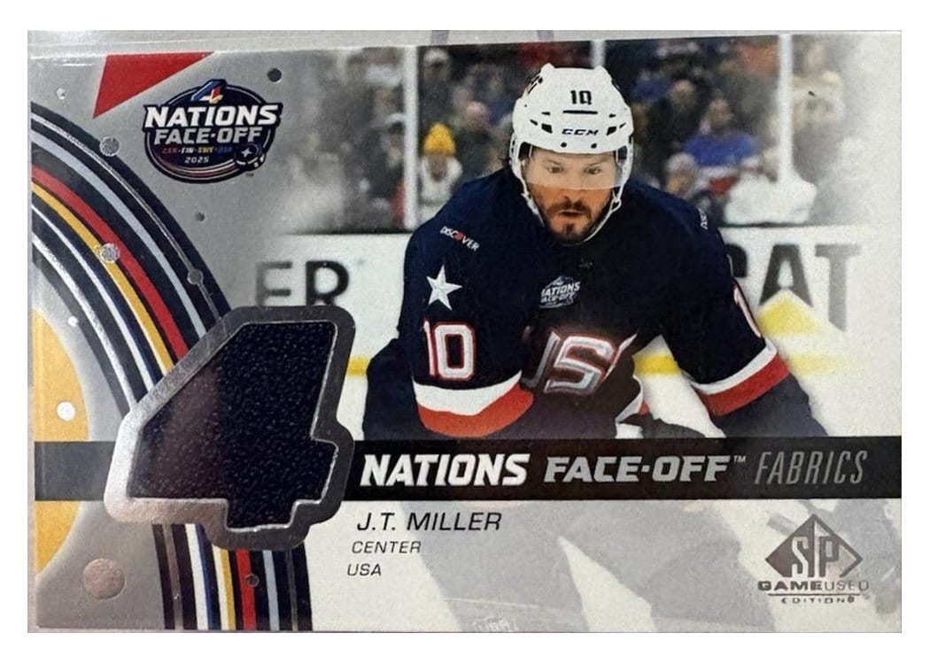 2025-26 SP Game Used 2025 4 Nations Face-Off Fabrics J.T. Miller #4N-MI card
