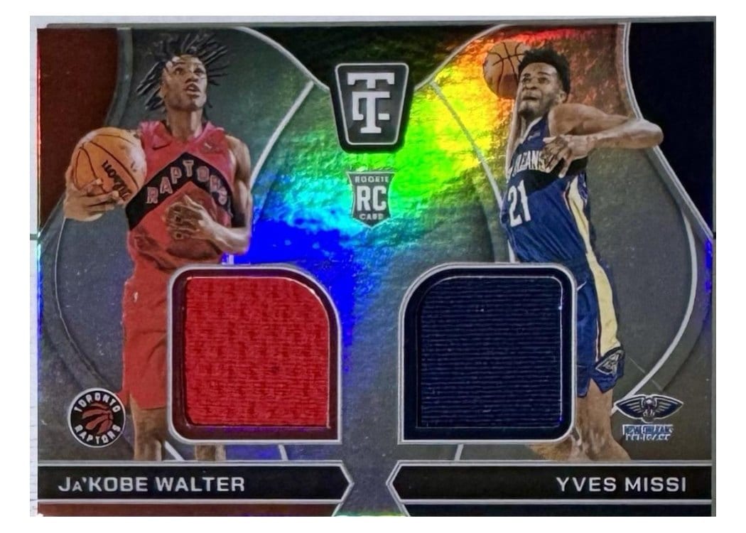 2024-25 Panini Totally Certified Rookie Dual Swatches Ja'Kobe Walter/Yves Missi #RDS-JWY card
