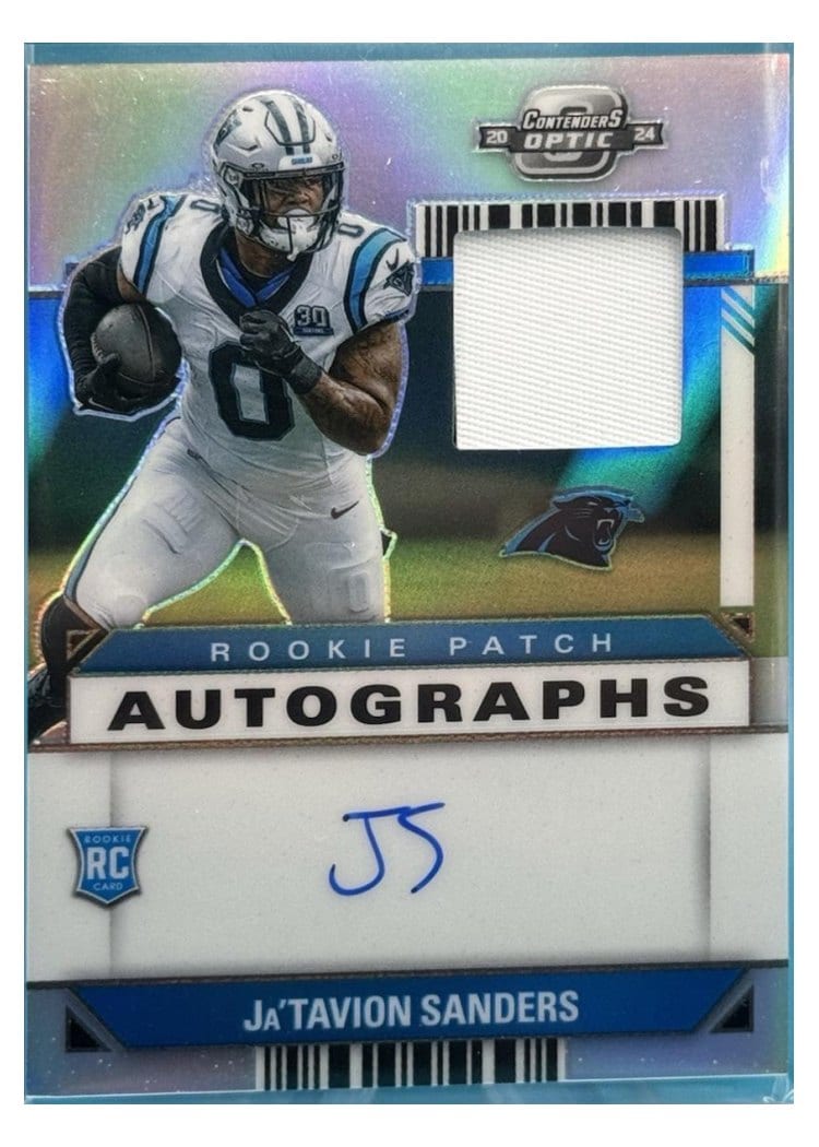 2024 Panini Contenders Optic Rookie Patch Autographs Ja'Tavion Sanders #19 card