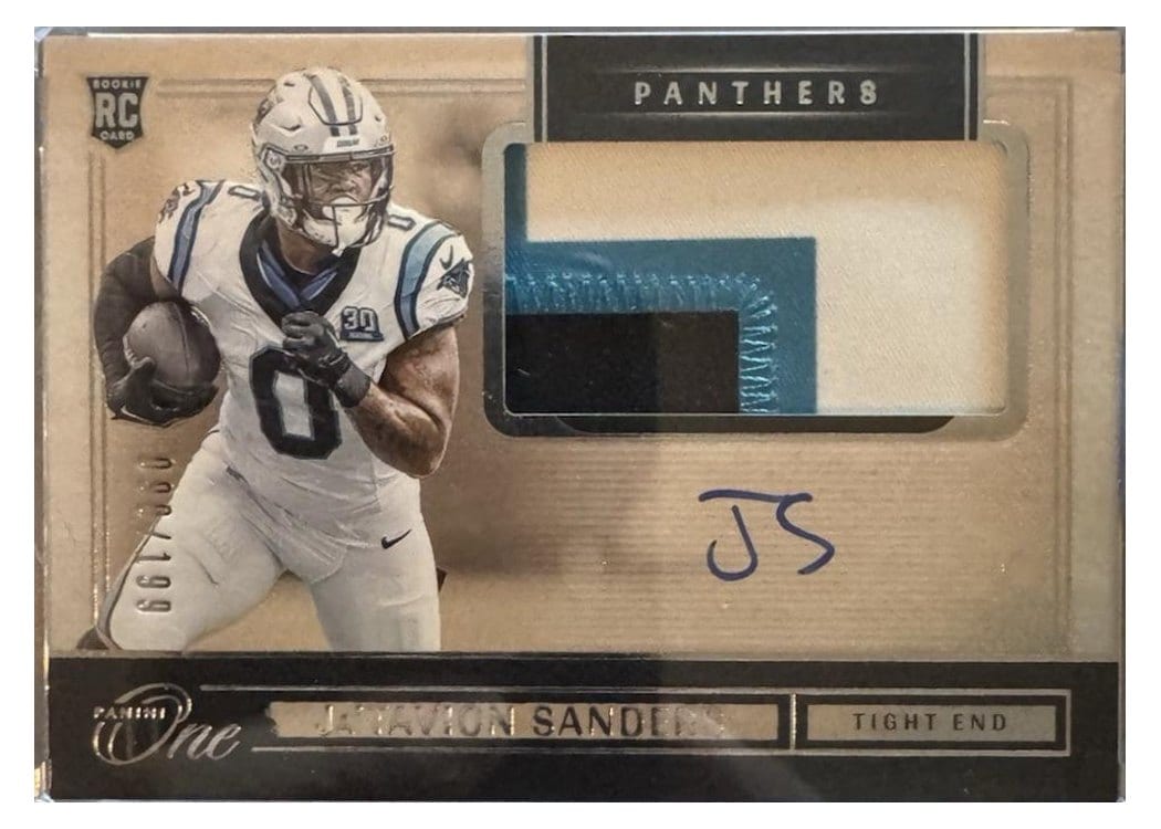 2024 Panini One Rookie Patch Autographs Ja'Tavion Sanders #24 card