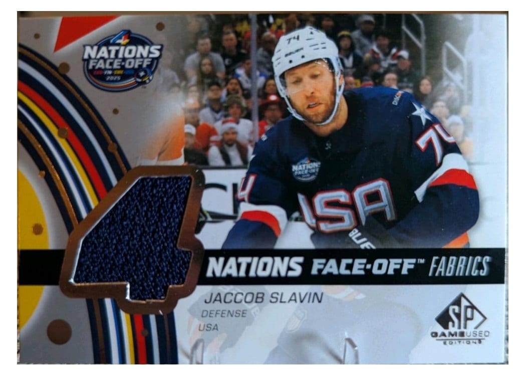 2025-26 SP Game Used 2025 4 Nations Face-Off Fabrics Jaccob Slavin #4N-JS