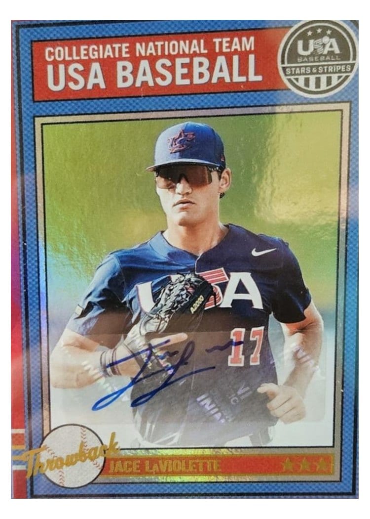 2025 Panini Stars & Stripes USA Baseball Throwback Signatures Jace LaViolette #AS-JL card
