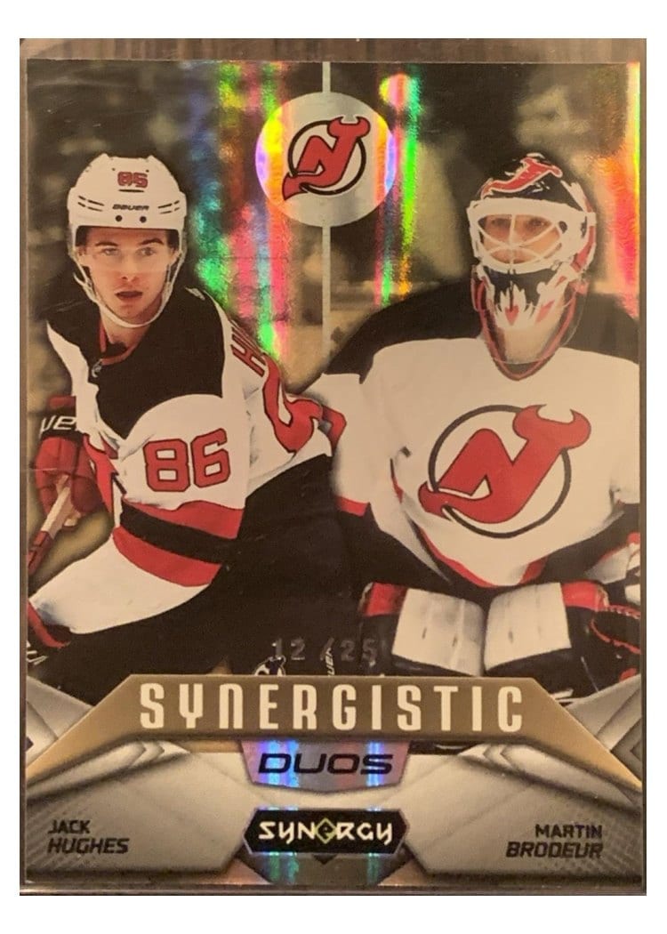 2024-25 Upper Deck Synergy Synergistic Duos Stars and Rookies Jack Hughes/Brian Halonen #SD-13 card